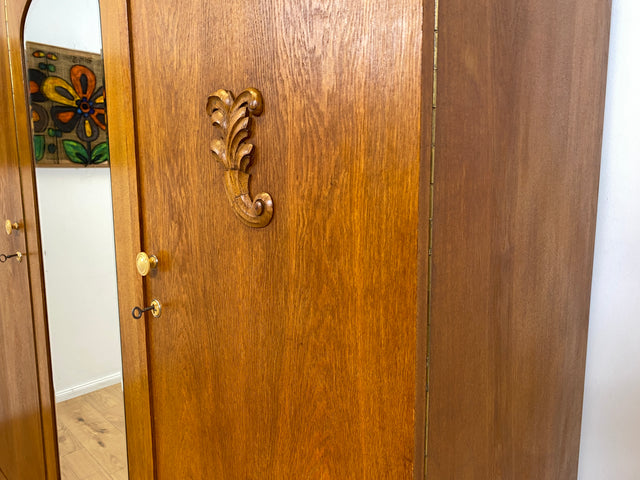 WMK # Wunderschöner und sehr gut erhaltener antiker Kleiderschrank aus vollem Holz mit Spiegeltür und Originalgriffen # Schrank Schlafzimmerschrank Wäscheschrank Wardrobe Spiegel Jugendstil Vintage