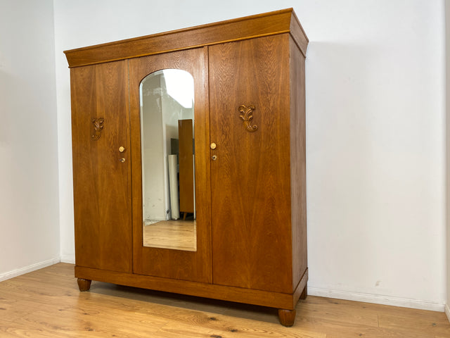 WMK # Wunderschöner und sehr gut erhaltener antiker Kleiderschrank aus vollem Holz mit Spiegeltür und Originalgriffen # Schrank Schlafzimmerschrank Wäscheschrank Wardrobe Spiegel Jugendstil Vintage