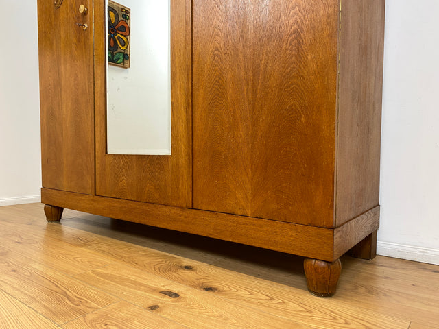 WMK # Wunderschöner und sehr gut erhaltener antiker Kleiderschrank aus vollem Holz mit Spiegeltür und Originalgriffen # Schrank Schlafzimmerschrank Wäscheschrank Wardrobe Spiegel Jugendstil Vintage