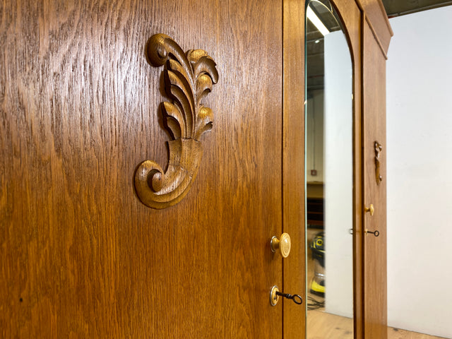 WMK # Wunderschöner und sehr gut erhaltener antiker Kleiderschrank aus vollem Holz mit Spiegeltür und Originalgriffen # Schrank Schlafzimmerschrank Wäscheschrank Wardrobe Spiegel Jugendstil Vintage