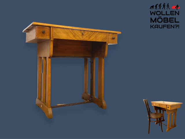 WMK I Hübscher antiker Konsolentisch , früherer Nähtisch, aus massiver Eiche mit abschließbar Fach I Schreibtisch Konsole Beistelltisch Sekretär Schminktisch Flurkommode Vintage Berlin Leipzig Bremen