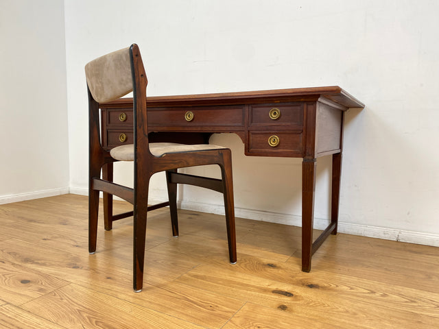 WMK # Sehr schöner freistehender antiker Mahagoni Schreibtisch in englischem Stil mit Lederauflage, Schubladen und Messinggriffen # Arbeitstisch Desk Lady Sekretär Bureau Plat Emipire Regency Vintage