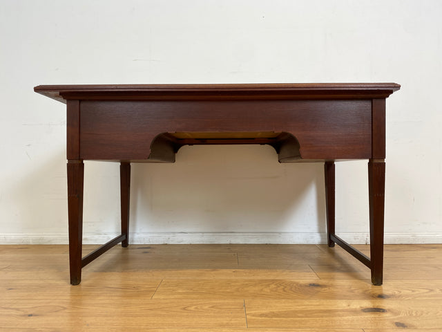 WMK # Sehr schöner freistehender antiker Mahagoni Schreibtisch in englischem Stil mit Lederauflage, Schubladen und Messinggriffen # Arbeitstisch Desk Lady Sekretär Bureau Plat Emipire Regency Vintage