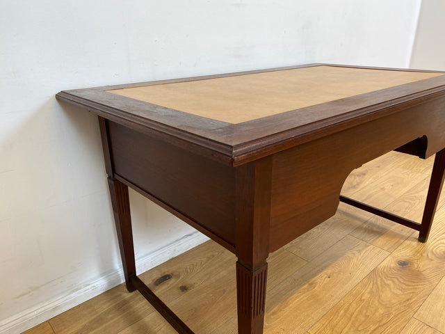 WMK # Sehr schöner freistehender antiker Mahagoni Schreibtisch in englischem Stil mit Lederauflage, Schubladen und Messinggriffen # Arbeitstisch Desk Lady Sekretär Bureau Plat Emipire Regency Vintage