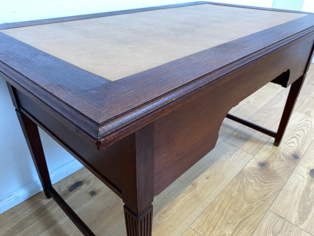 WMK # Sehr schöner freistehender antiker Mahagoni Schreibtisch in englischem Stil mit Lederauflage, Schubladen und Messinggriffen # Arbeitstisch Desk Lady Sekretär Bureau Plat Emipire Regency Vintage
