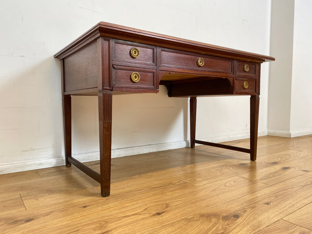 WMK # Sehr schöner freistehender antiker Mahagoni Schreibtisch in englischem Stil mit Lederauflage, Schubladen und Messinggriffen # Arbeitstisch Desk Lady Sekretär Bureau Plat Emipire Regency Vintage