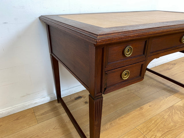 WMK # Sehr schöner freistehender antiker Mahagoni Schreibtisch in englischem Stil mit Lederauflage, Schubladen und Messinggriffen # Arbeitstisch Desk Lady Sekretär Bureau Plat Emipire Regency Vintage