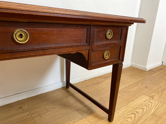 WMK # Sehr schöner freistehender antiker Mahagoni Schreibtisch in englischem Stil mit Lederauflage, Schubladen und Messinggriffen # Arbeitstisch Desk Lady Sekretär Bureau Plat Emipire Regency Vintage