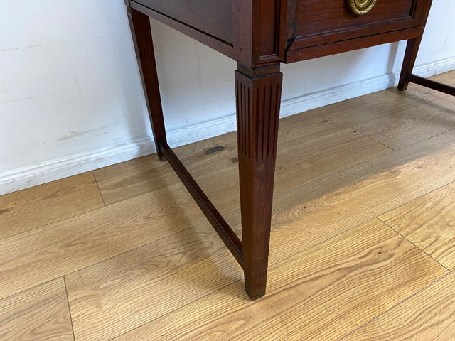 WMK # Sehr schöner freistehender antiker Mahagoni Schreibtisch in englischem Stil mit Lederauflage, Schubladen und Messinggriffen # Arbeitstisch Desk Lady Sekretär Bureau Plat Emipire Regency Vintage