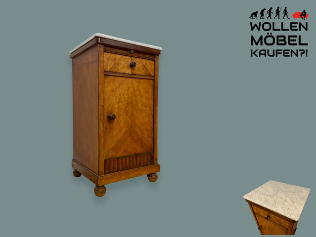 WMK I Wunderschöner antiker Nachttisch aus vollem Holz mit Marmor Auflage I Nachtkommode Nachtschrank Nachtschränkchen Beistelltisch Kommode Marmorkommode Jugendstil Vintage I Berlin Hannover NRW Ulm
