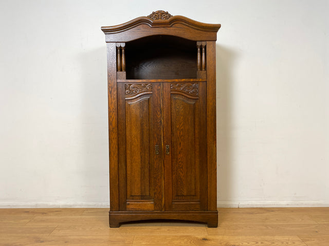 WMK I Wunderschöner antiker Schrank aus massiver Eiche mit Beschlägen aus Messing und handverziert I Schrank Kleider Wäsche Bücher Highboard Geschirrschrank Jugendstil Vintage Berlin Bayern Düsseldorf