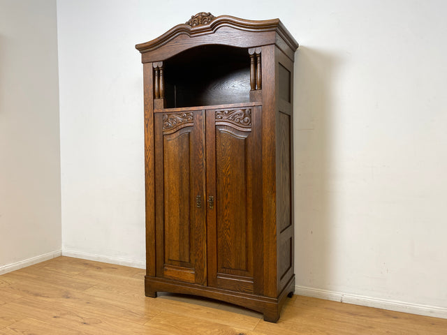WMK I Wunderschöner antiker Schrank aus massiver Eiche mit Beschlägen aus Messing und handverziert I Schrank Kleider Wäsche Bücher Highboard Geschirrschrank Jugendstil Vintage Berlin Bayern Düsseldorf