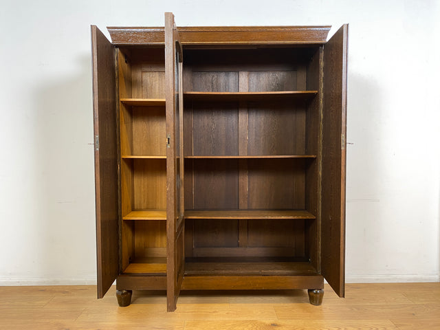 WMK I Schöner und gut erhaltener antiker Schrank aus vollem Holz I Vitrine Bücherschrank Büchervitrine Bücherregal Regal Wohnzimmerschrank Highboard Wäscheschrank Jugendstil Vintage I Berlin Halle NRW