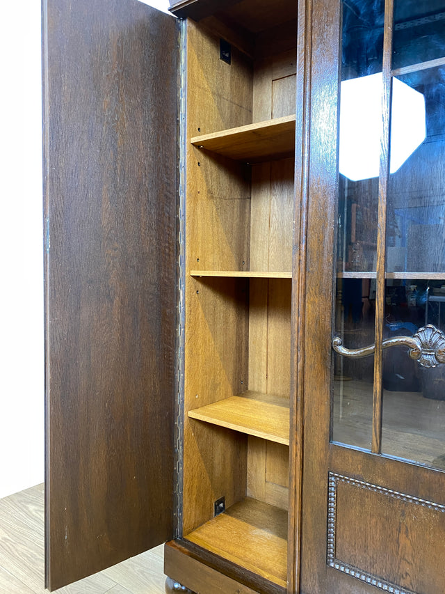 WMK I Schöner und gut erhaltener antiker Schrank aus vollem Holz I Vitrine Bücherschrank Büchervitrine Bücherregal Regal Wohnzimmerschrank Highboard Wäscheschrank Jugendstil Vintage I Berlin Halle NRW