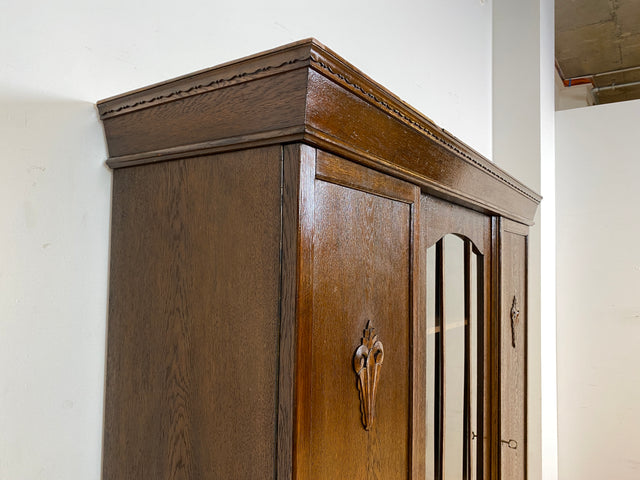 WMK I Schöner und gut erhaltener antiker Schrank aus vollem Holz I Vitrine Bücherschrank Büchervitrine Bücherregal Regal Wohnzimmerschrank Highboard Wäscheschrank Jugendstil Vintage I Berlin Halle NRW