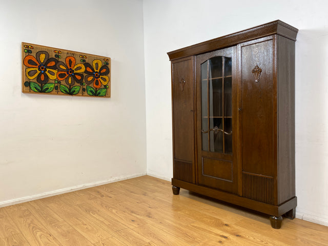 WMK I Schöner und gut erhaltener antiker Schrank aus vollem Holz I Vitrine Bücherschrank Büchervitrine Bücherregal Regal Wohnzimmerschrank Highboard Wäscheschrank Jugendstil Vintage I Berlin Halle NRW