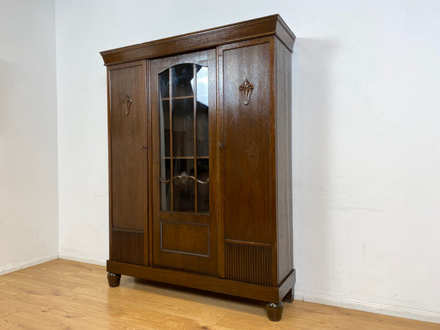 WMK I Schöner und gut erhaltener antiker Schrank aus vollem Holz I Vitrine Bücherschrank Büchervitrine Bücherregal Regal Wohnzimmerschrank Highboard Wäscheschrank Jugendstil Vintage I Berlin Halle NRW