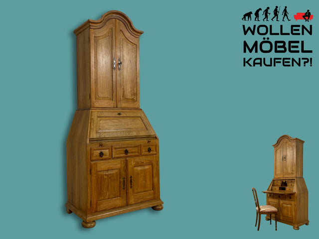 WMK I Hochwertiger antiker Schreibschrank aus massiver Eiche mit Aufsatz I Sekretär Aufsatzsekretär Bücherschrank Schreibtisch Schreibkommode Kommode Biedermeier Vintage Berlin Regensburg Düsseldorf