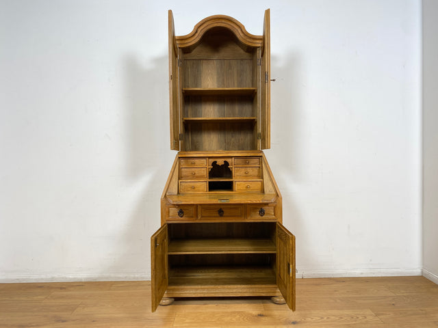 WMK I Hochwertiger antiker Schreibschrank aus massiver Eiche mit Aufsatz I Sekretär Aufsatzsekretär Bücherschrank Schreibtisch Schreibkommode Kommode Biedermeier Vintage Berlin Regensburg Düsseldorf