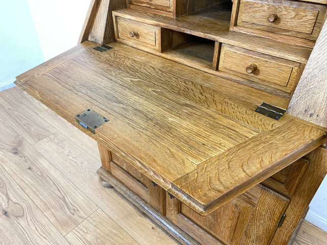 WMK I Hochwertiger antiker Schreibschrank aus massiver Eiche mit Aufsatz I Sekretär Aufsatzsekretär Bücherschrank Schreibtisch Schreibkommode Kommode Biedermeier Vintage Berlin Regensburg Düsseldorf