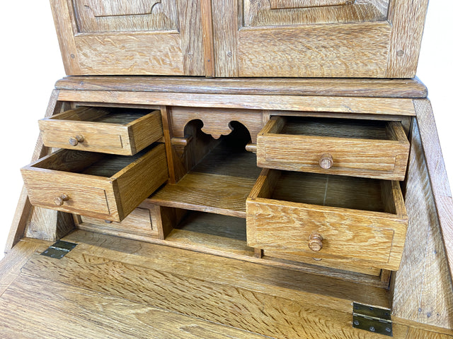 WMK I Hochwertiger antiker Schreibschrank aus massiver Eiche mit Aufsatz I Sekretär Aufsatzsekretär Bücherschrank Schreibtisch Schreibkommode Kommode Biedermeier Vintage Berlin Regensburg Düsseldorf