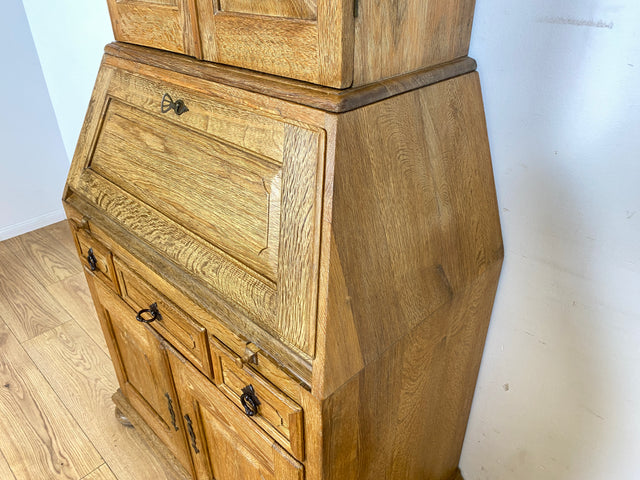 WMK I Hochwertiger antiker Schreibschrank aus massiver Eiche mit Aufsatz I Sekretär Aufsatzsekretär Bücherschrank Schreibtisch Schreibkommode Kommode Biedermeier Vintage Berlin Regensburg Düsseldorf