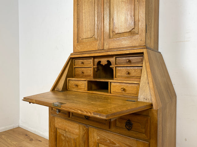 WMK I Hochwertiger antiker Schreibschrank aus massiver Eiche mit Aufsatz I Sekretär Aufsatzsekretär Bücherschrank Schreibtisch Schreibkommode Kommode Biedermeier Vintage Berlin Regensburg Düsseldorf