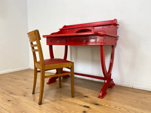 WMK # Einzigartiger antiker Schreibtisch in Rot mit auszieh. Schreibfläche und Schubladen # Ladysekretär Lady Desk Sekretär Schminktisch Frisierkommode Konsolenschreibtisch Empire Klassizismus Vintage