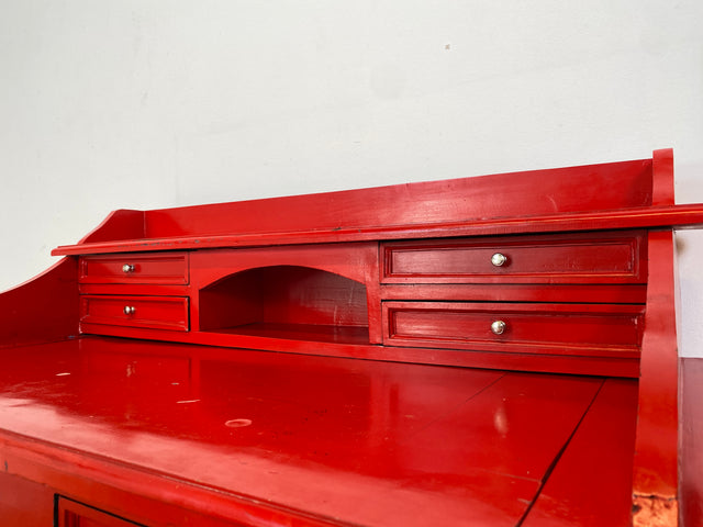 WMK # Einzigartiger antiker Schreibtisch in Rot mit auszieh. Schreibfläche und Schubladen # Ladysekretär Lady Desk Sekretär Schminktisch Frisierkommode Konsolenschreibtisch Empire Klassizismus Vintage