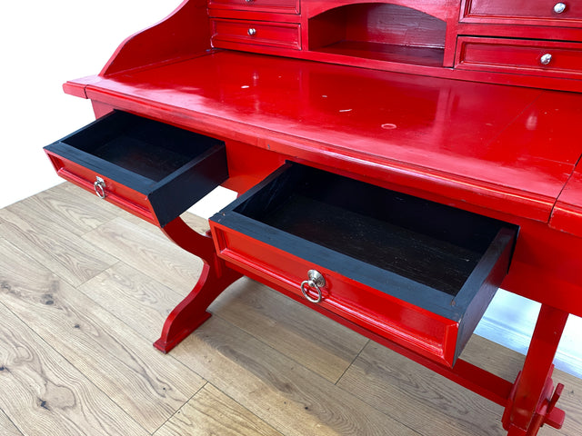 WMK # Einzigartiger antiker Schreibtisch in Rot mit auszieh. Schreibfläche und Schubladen # Ladysekretär Lady Desk Sekretär Schminktisch Frisierkommode Konsolenschreibtisch Empire Klassizismus Vintage