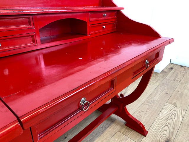 WMK # Einzigartiger antiker Schreibtisch in Rot mit auszieh. Schreibfläche und Schubladen # Ladysekretär Lady Desk Sekretär Schminktisch Frisierkommode Konsolenschreibtisch Empire Klassizismus Vintage