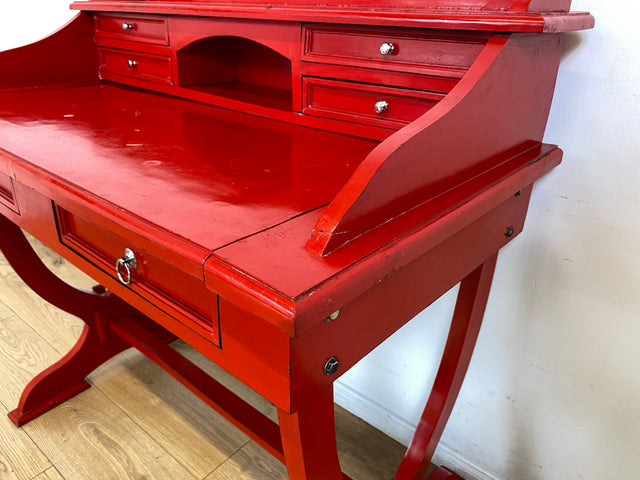WMK # Einzigartiger antiker Schreibtisch in Rot mit auszieh. Schreibfläche und Schubladen # Ladysekretär Lady Desk Sekretär Schminktisch Frisierkommode Konsolenschreibtisch Empire Klassizismus Vintage