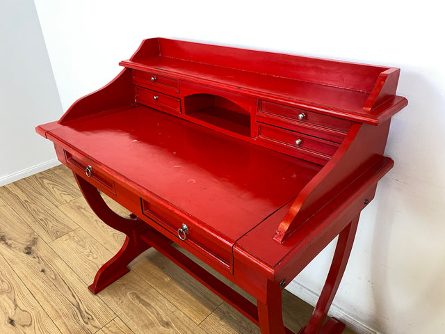 WMK # Einzigartiger antiker Schreibtisch in Rot mit auszieh. Schreibfläche und Schubladen # Ladysekretär Lady Desk Sekretär Schminktisch Frisierkommode Konsolenschreibtisch Empire Klassizismus Vintage