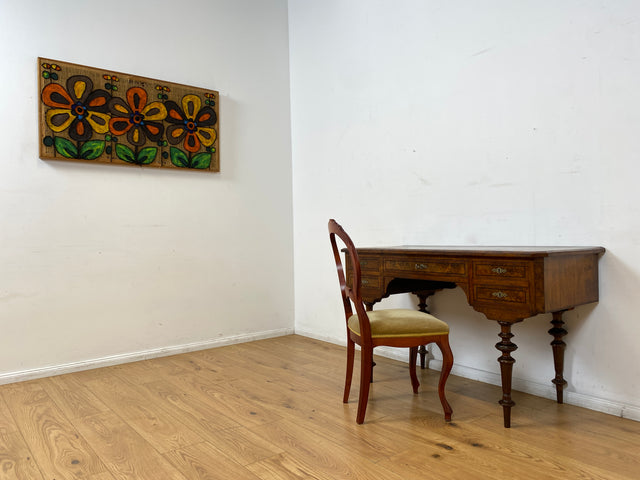 WMK I Eleganter antiker Schreibtisch in wunderschönem Nussbaum Wurzelholz mit edlem Messingbeschlag, um 1880 I Sekretär Damensekretär Konsole Lady Desk Gründerzeit Vintage Berlin Dresden München