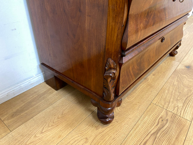 WMK I Wunderschöner antiker Sekretär , Vollholz in Nussbaum , mit Schubladen und stabiler Schreibklappe, um 1860 I Schrank Schreibschrank Highboard Kommode Desk Biedermeier Vintage Berlin Dresden Bonn