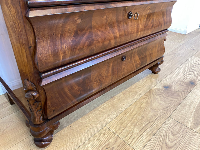 WMK I Wunderschöner antiker Sekretär , Vollholz in Nussbaum , mit Schubladen und stabiler Schreibklappe, um 1860 I Schrank Schreibschrank Highboard Kommode Desk Biedermeier Vintage Berlin Dresden Bonn