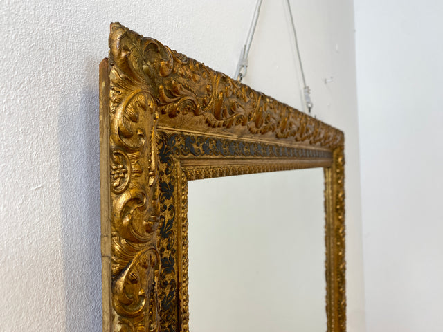 WMK I Wunderschöner antiker Spiegel mit prunkvollem Goldrahmen aus Holz & Gibs mit Akanthusornament, um 1900 I Spiegel Goldspiegel Garderobe Flur Bad Gilded Mirror Barock Rokoko Vintage Berlin Aachen