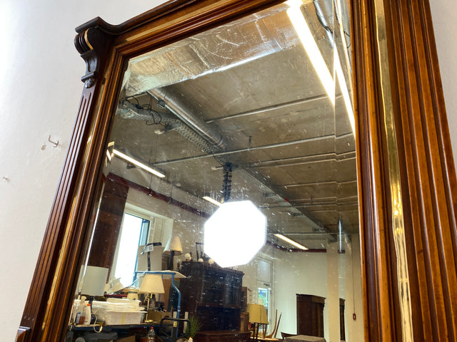 WMK I Eleganter antiker Wandspiegel mit Holzrahmen , geschliffenem Originalspiegel und abnehmbarem Goldstreifen I leicht blind I Spiegel Garderobe Flurspiegel Gründerzeit Vintage Berlin Halle Bochum