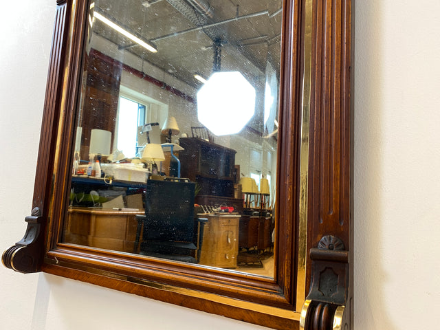 WMK I Eleganter antiker Wandspiegel mit Holzrahmen , geschliffenem Originalspiegel und abnehmbarem Goldstreifen I leicht blind I Spiegel Garderobe Flurspiegel Gründerzeit Vintage Berlin Halle Bochum