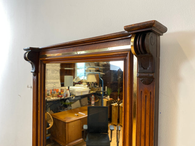 WMK I Eleganter antiker Wandspiegel mit Holzrahmen , geschliffenem Originalspiegel und abnehmbarem Goldstreifen I leicht blind I Spiegel Garderobe Flurspiegel Gründerzeit Vintage Berlin Halle Bochum