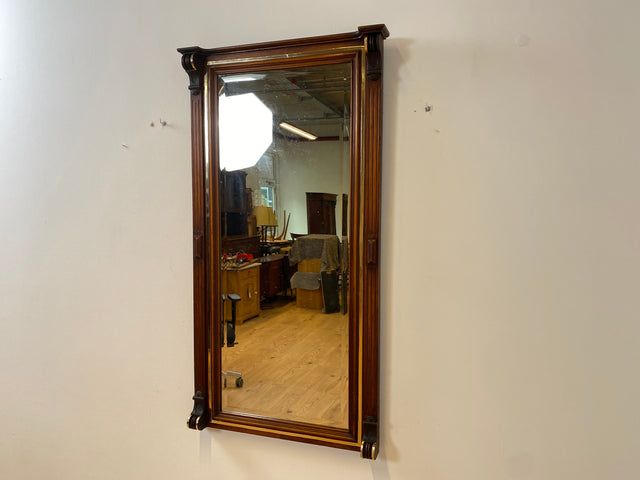 WMK I Eleganter antiker Wandspiegel mit Holzrahmen , geschliffenem Originalspiegel und abnehmbarem Goldstreifen I leicht blind I Spiegel Garderobe Flurspiegel Gründerzeit Vintage Berlin Halle Bochum