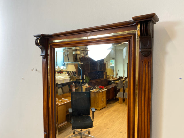 WMK I Eleganter antiker Wandspiegel mit Holzrahmen , geschliffenem Originalspiegel und abnehmbarem Goldstreifen I leicht blind I Spiegel Garderobe Flurspiegel Gründerzeit Vintage Berlin Halle Bochum