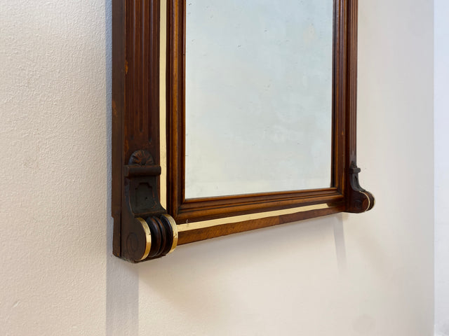 WMK I Eleganter antiker Wandspiegel mit Holzrahmen , geschliffenem Originalspiegel und abnehmbarem Goldstreifen I leicht blind I Spiegel Garderobe Flurspiegel Gründerzeit Vintage Berlin Halle Bochum