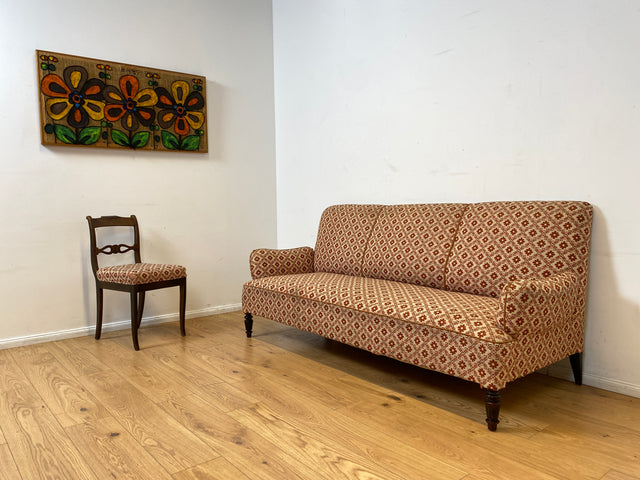 WMK I Besonders schönes und sehr gut erhaltenes antikes Sofa mit grandiosem Bezug und bequemen Federkern, um 1890 I 3er Couch Daybed 3-Sitzer Gründerzeit Biedermeier Vintage Berlin Dresden München