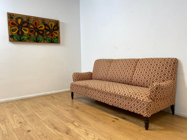 WMK I Besonders schönes und sehr gut erhaltenes antikes Sofa mit grandiosem Bezug und bequemen Federkern, um 1890 I 3er Couch Daybed 3-Sitzer Gründerzeit Biedermeier Vintage Berlin Dresden München
