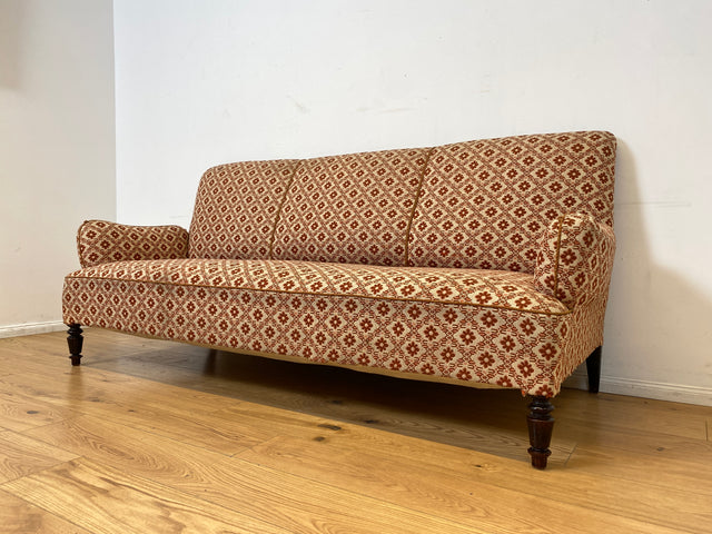 WMK I Besonders schönes und sehr gut erhaltenes antikes Sofa mit grandiosem Bezug und bequemen Federkern, um 1890 I 3er Couch Daybed 3-Sitzer Gründerzeit Biedermeier Vintage Berlin Dresden München
