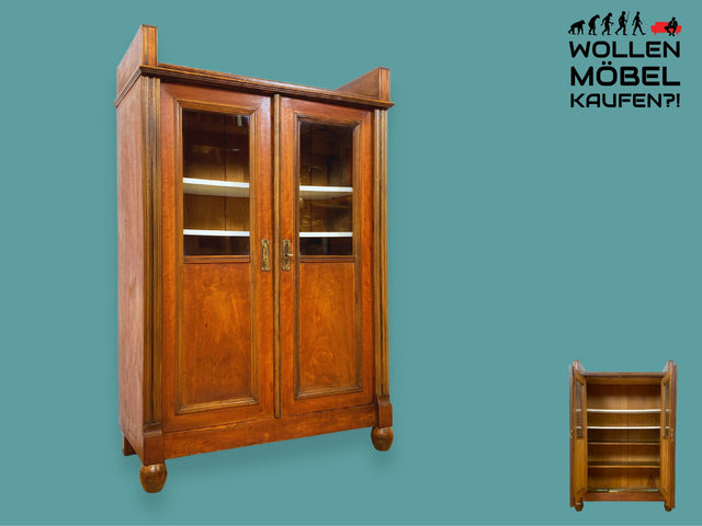 WMK I Sehr schönes antikes Vertiko aus vollem Holz mit Glastüren und Messingbeschlägen I Schrank Vitrine Wäscheschrank Highboard Wäschekommode Kommode Gründerzeit Vintage I Berlin Stuttgart Hannover