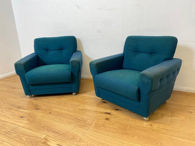 WMK I 1/2 Stilvoller & sehr gut erhaltener blauer 60er Jahre Sessel in tollem Originalbezug