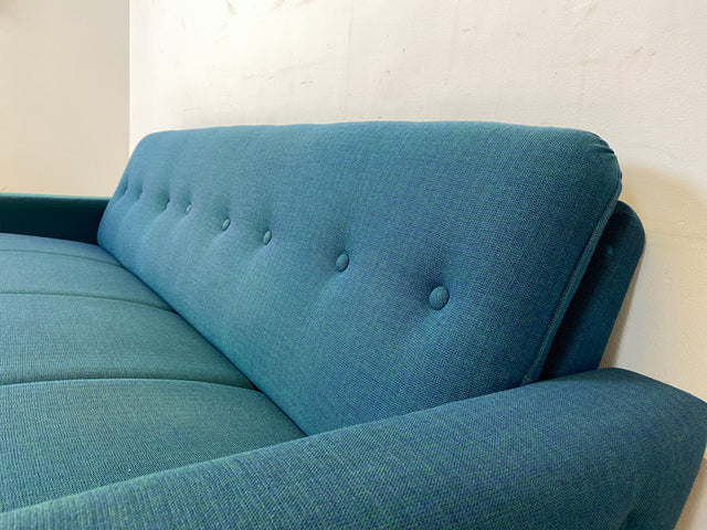 WMK I Stilvolles & sehr gut erhaltenes blaues 60er Jahre Schlafsofa in tollem Originalbezug I Sofa Couch Klappcouch 4-Sitzer Daybed Sitzgarnitur Mid-Century Vintage Jeans Retro Berlin Nürnberg Halle