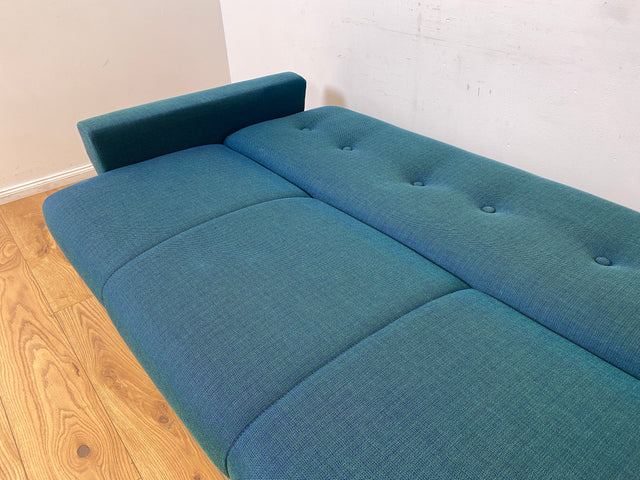 WMK I Stilvolles & sehr gut erhaltenes blaues 60er Jahre Schlafsofa in tollem Originalbezug I Sofa Couch Klappcouch 4-Sitzer Daybed Sitzgarnitur Mid-Century Vintage Jeans Retro Berlin Nürnberg Halle